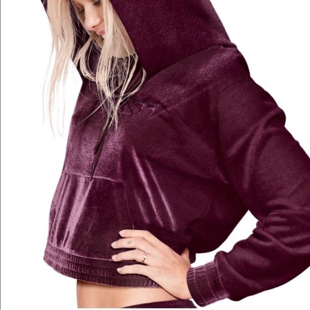 PINK Victoria’s Secret cropped deep violet velour hooded sweatshirt